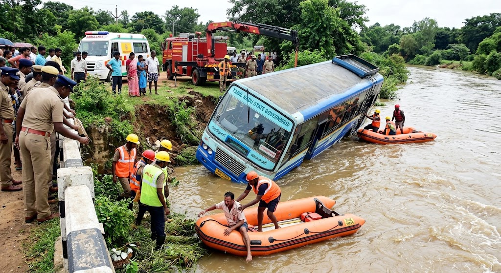 Tamil Nadu Bus Falls Into River, Over 20 Passengers Feared Trapped in Tenkasi